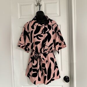 SHEIN Pink and Black Patterned Romper